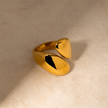 one piece gold stainless plated steel glossy asymmetrical open all-match ring