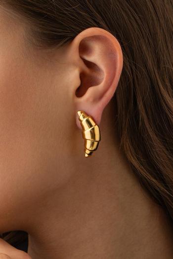 one pair gold stainless plated steel oversized croissant earrings