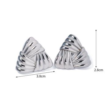 one pair sliver stainless plated steel braided texture triangle stud earrings