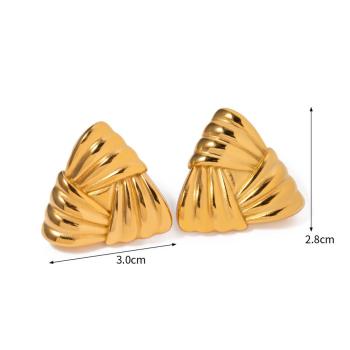 one pair gold stainless plated steel braided texture triangle stud earrings