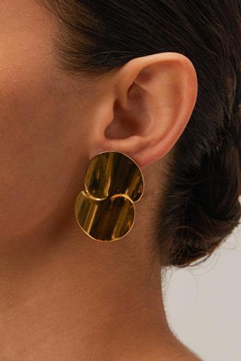 one pair gold stainless plated steel minimalist geometric curve earrings
