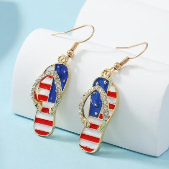 one pair american flag printing rhinestones slipper shape pendant alloy earrings