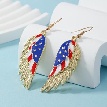 one pair american flag printing rhinestones wing shape pendant alloy earrings
