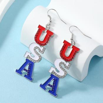 one pair contrast color rhinestones letter shape pendant alloy earrings