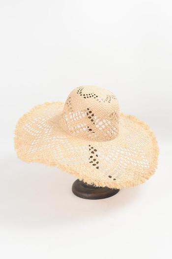 one pc stylish new solid color cutout weave beach straw hat 56-58cm