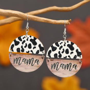one pair round cow pattern pendant wooden earrings