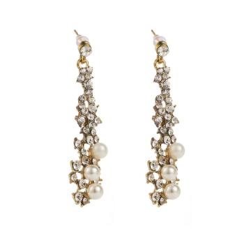 one pair new stylish shiny pearl rhinestone alloy earrings(length: 5.8cm)