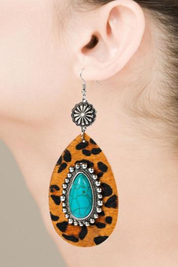 one pair stylish water drops turquoise leopard print alloy earrings(length:11cm)