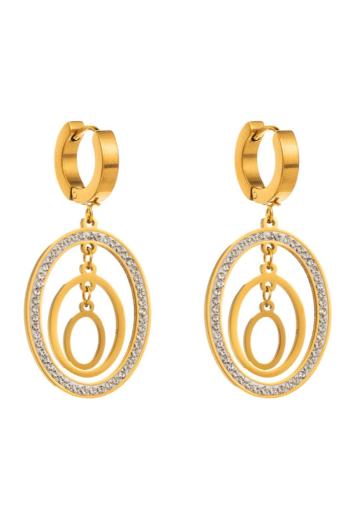 one pair new stylishoval  hollow rhinestone alloy earrings(length:4.3cm)