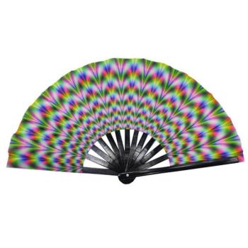 one pc graphic reflective bamboo dance folding fan 33*64cm
