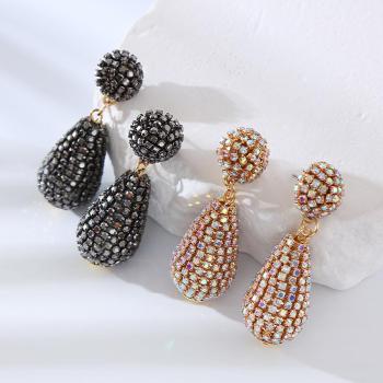 one pair new stylish drop-shaped rhinestone alloy earrings(length:5cm)