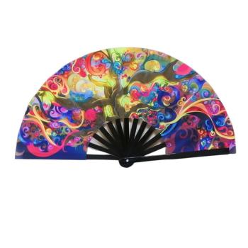 one pc multicolor graphic printing bamboo stylish dance folding fan 33*64cm