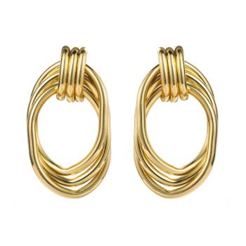 one pair new stylish curved rings electroplated alloy earrings(length:4.6cm)