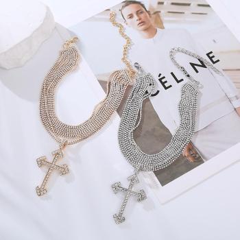 one pc new stylish geometric rhinestone plated alloy necklace(length:42cm)