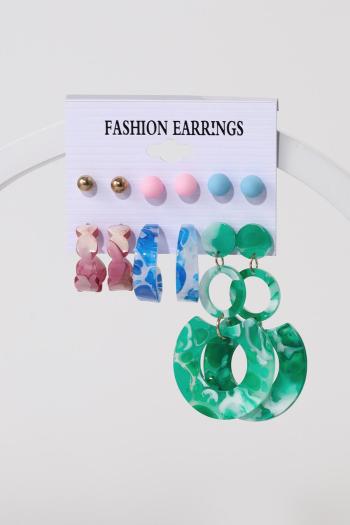 six pair new stylish acrylic hoop shape earrings#3(mixed length)