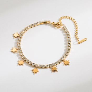 one pc new eight-pointed star rhinestone titanum steel bracelet(length:21.5cm)