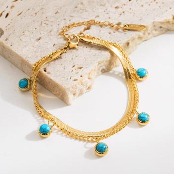 one pc new stylish geometric turquoise titanum steel bracelet(length:24cm)