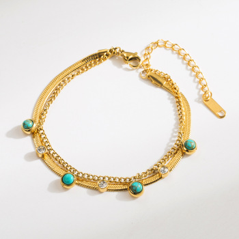 one pc new geometric turquoise rhinestone titanum steel bracelet(length:22cm)