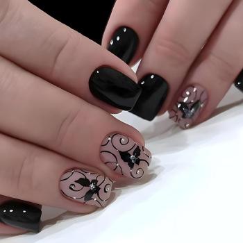 24 pcs butterfly vine print fake nails x3 boxes(with 3 pcs tapes)