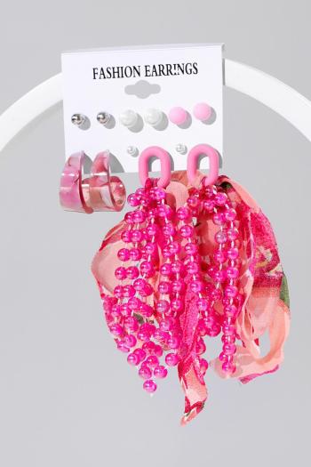 six pair new stylish beaded bow pendant acrylic alloy earrings(mixed length)