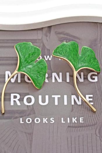 one pair new stylish ginkgo leaf drip oil alloy earrings(length:6.1cm)