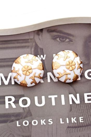 one pair new stylish round flower drip oil alloy earrings(length:2.6cm)