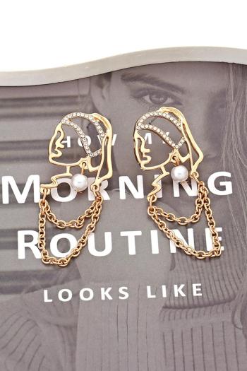 one pair new portrait silhouette pearl rhinestone alloy earrings(length:5.9cm)