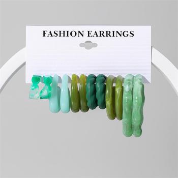 six pair new stylish acrylic resin hoop shape earrings(mixed length)