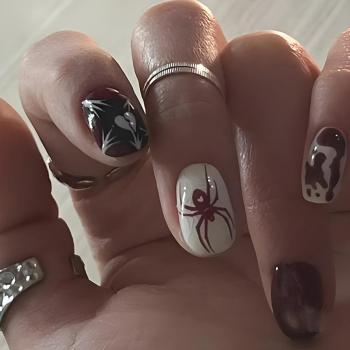 24 pcs spider print fake nails x3 boxes(with 3 pcs tapes)