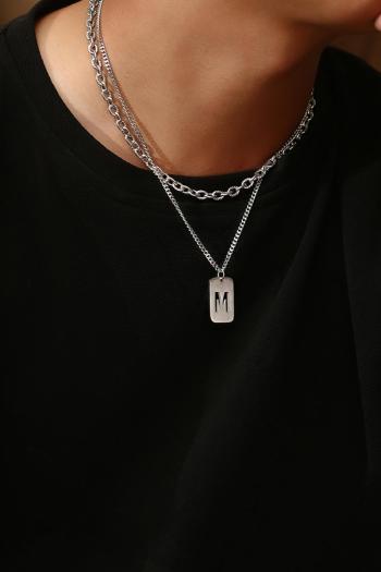 one pc new double chain letter pendant titanium steel necklac