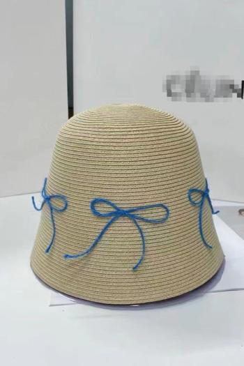 one pc stylish new beach straw bow decor bucket hat 56-58cm