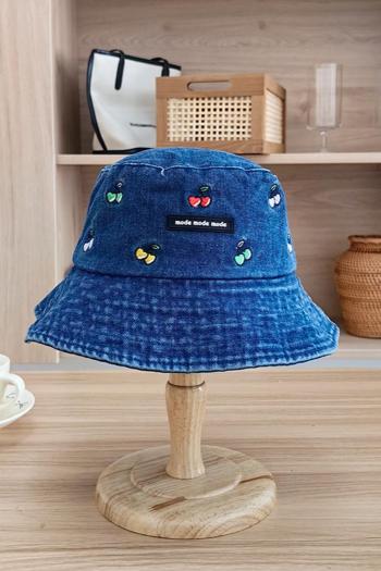 one pc stylish new 5 colors cherry embroidery denim bucket hat 56-58cm