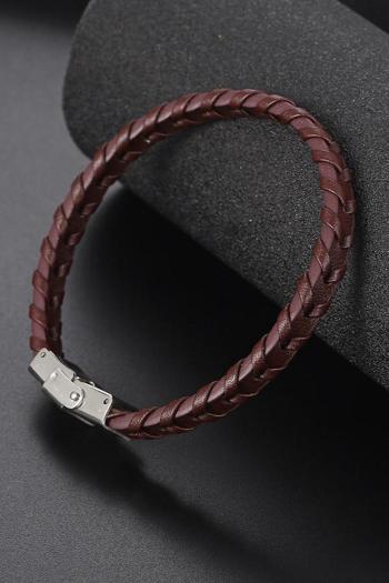 one pc stylish new weave leather titanium steel bracelet(length:21cm)