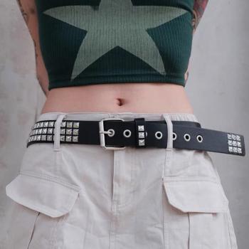 one pc punk new 3colors square rivet alloy button belt(length:105cm,width:3.7cm)