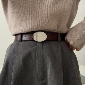one pc stylish new oval buckle leather belt(length:105cm,width:2.8cm)