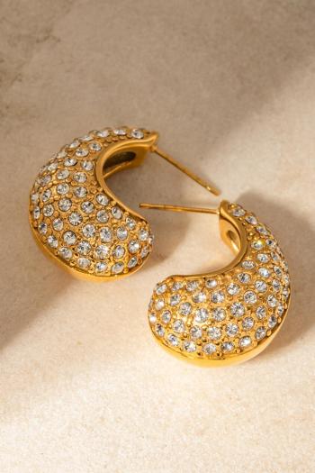one pair new stylish rhinestone decor water drop stainless steel earrings