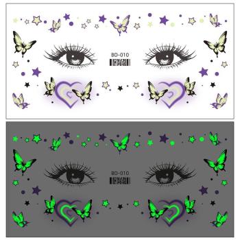 three pc new luminous cartoon star butterfly heart face sticker (size:158*75 mm)