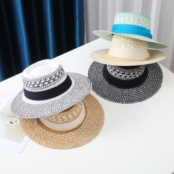 one pc stylish new 5 colors contrast color beach straw top hat 56-58cm