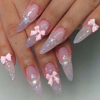 24 pcs glitter star pearl bow fake nails x3 boxes(with 3 pcs tapes)