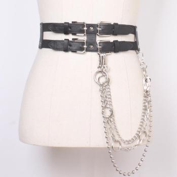 one pc stylish new solid color metal chain double row belt