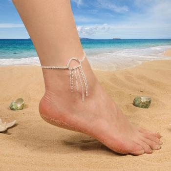 one pc new rhinestone chain tassel adjustable alloy anklet