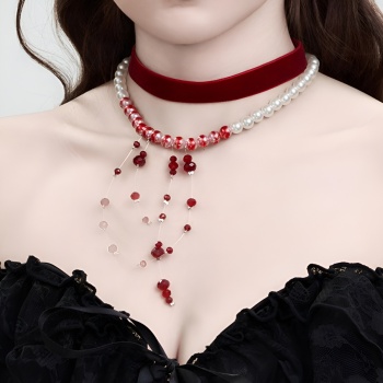 one pc stylish new halloween imitation bloodstain pearl velvet necklace