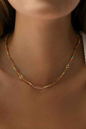 one pc 3 colors devil's eye beading plated alloy necklace(length: 40+6cm)