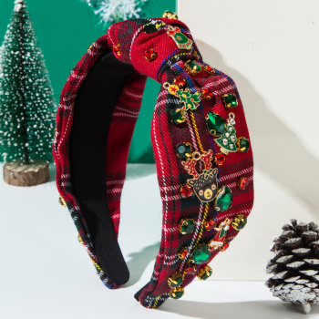 one pc new drip oil elk & rhinestone tree christmas fabric hair hoop(width:13cm)