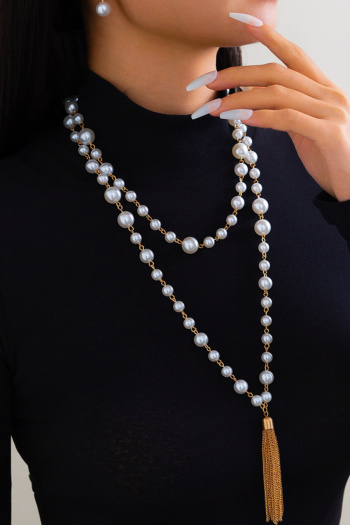 two piece set new plated alloy chain tassel & faux pearl earrings necklace