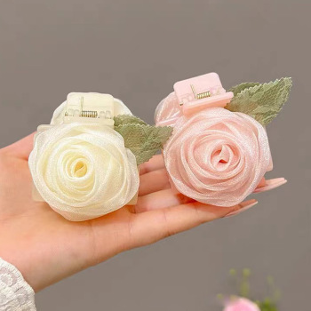 one pc artsy style 4-color pearl yarn rose hair clips (length:4 cm,width:4 cm)