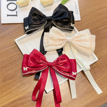 one pc new 3-color pearl yarn bow &streamers clips(length:18 cm,width:10 cm)