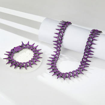 two pcs sets stylish serrated rhinestones plated necklace bracelet(mixed length)
