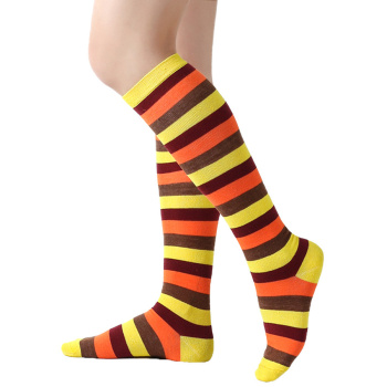 one pair new stylish multicolor stripe pattern stretch calf socks(length:46cm)