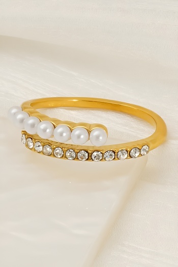 one pc stylish faux pearl & rhinestones plated open rings (diameter: 2 cm)